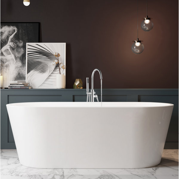 AKDY 58.5'' x 29.5'' Freestanding Soaking Fiberglass Bathtub with